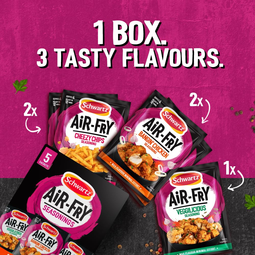 Schwartz Air Fryer Seasoning Selection Box - 5 Sachets | Bangin’ Chicken, Cheezy Chips, Vegetable 3