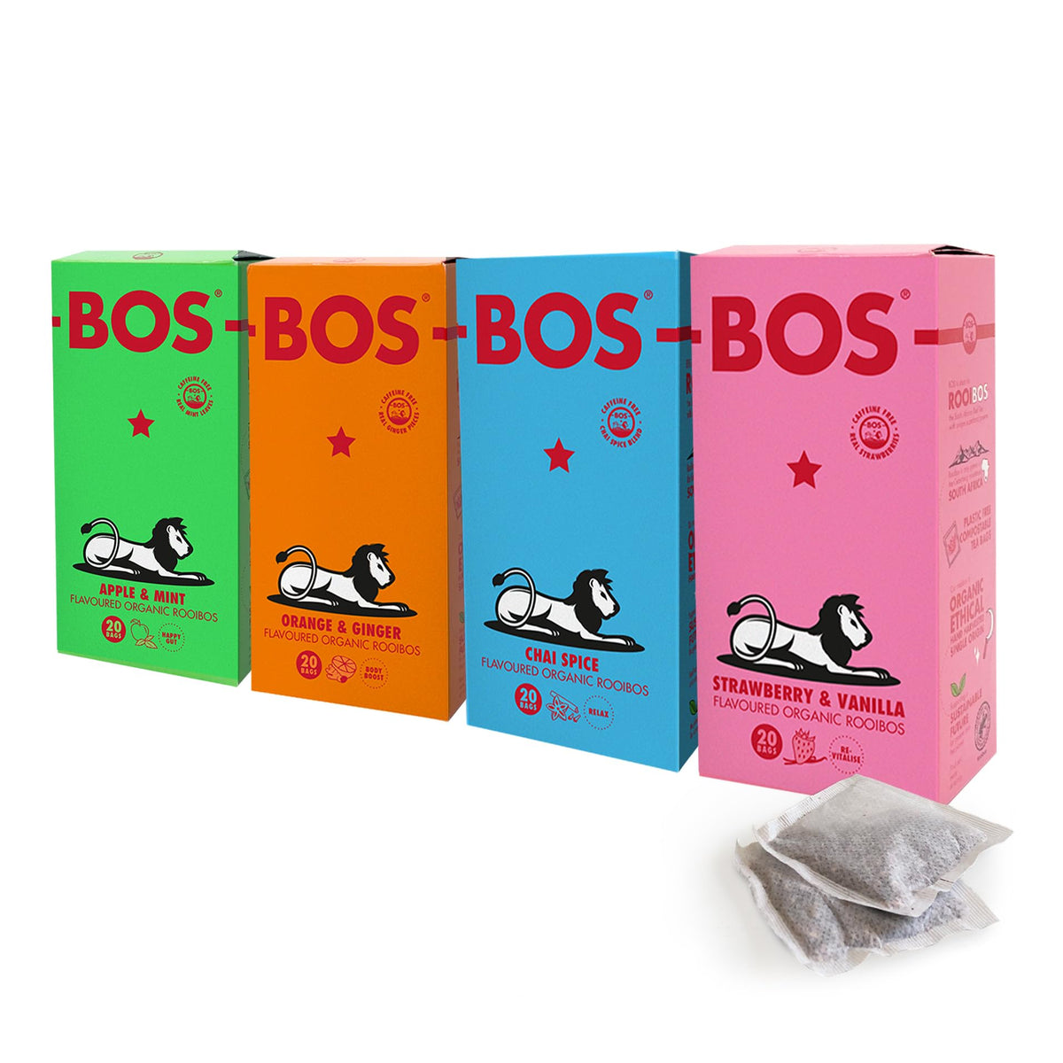 BOS Organic Rooibos Tea Variety Pack - 80 Teabags, Caffeine-Free, South African Rooibos