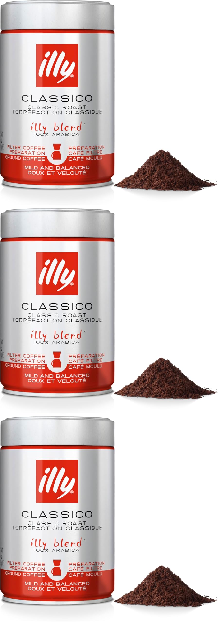 illy Classico Medium Roast Arabica Ground Coffee - 250g Bag (Pack of 3)