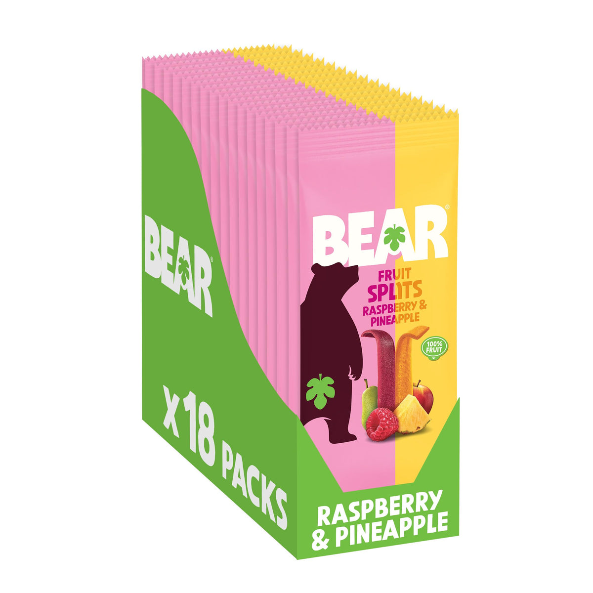BEAR Fruit Splits Pineapple & Raspberry - 18 Pack | 100% Fruit | High Fibre