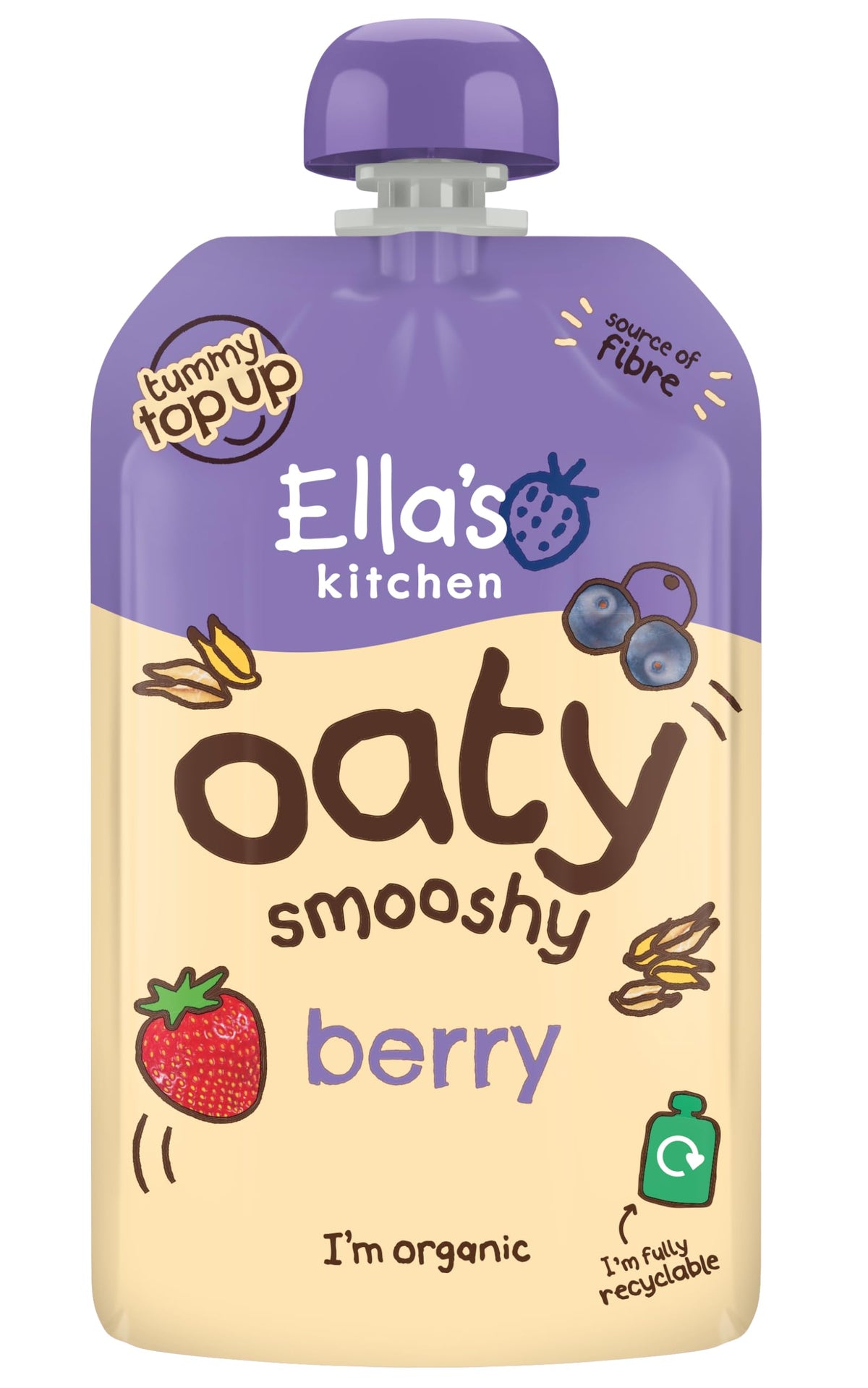 Ella's Kitchen Berry Oaty Smooshy - Organic Fruit & Oat Snack for 12+ Months | Dairy-Free | 4 x 90g Pouches