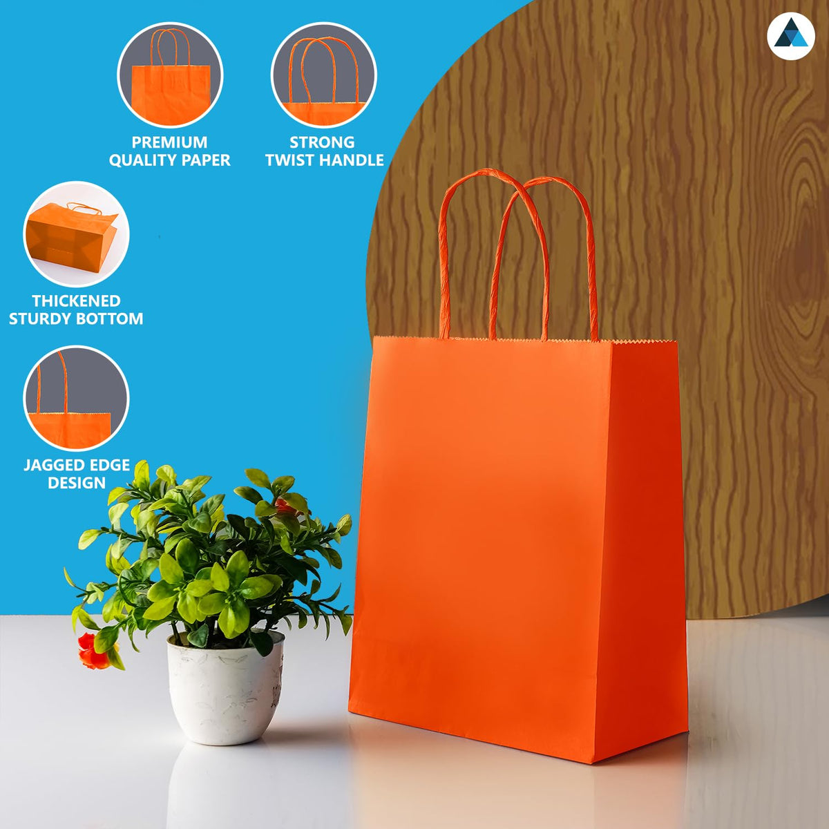 Nationwide Paper Small Orange Kraft Paper Bags - Pack of 200 | 5.5lbs Capacity | 180x90x220mm 3