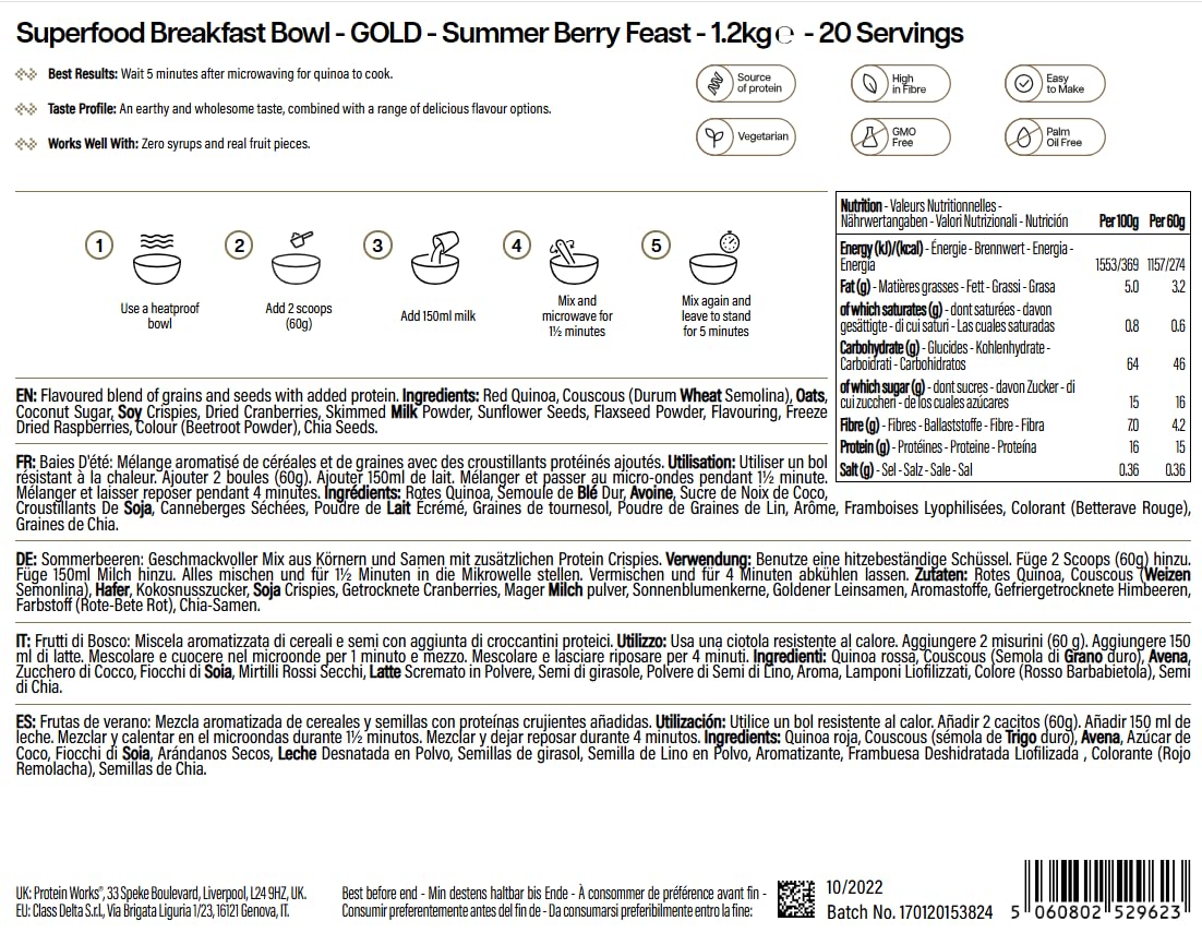 THE PROTEIN WORKS Superfood Breakfast Bowl - Summer Berry Feast | High Protein | 1.2kg 8
