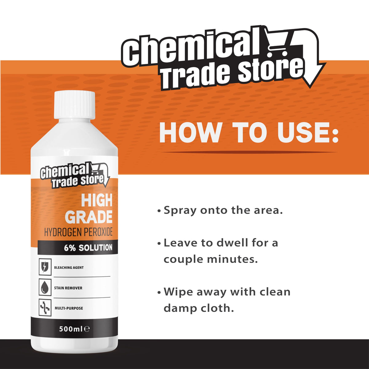Chemical Trade Store Hydrogen Peroxide Solution 6% - 500ml All-Purpose Cleaner 3