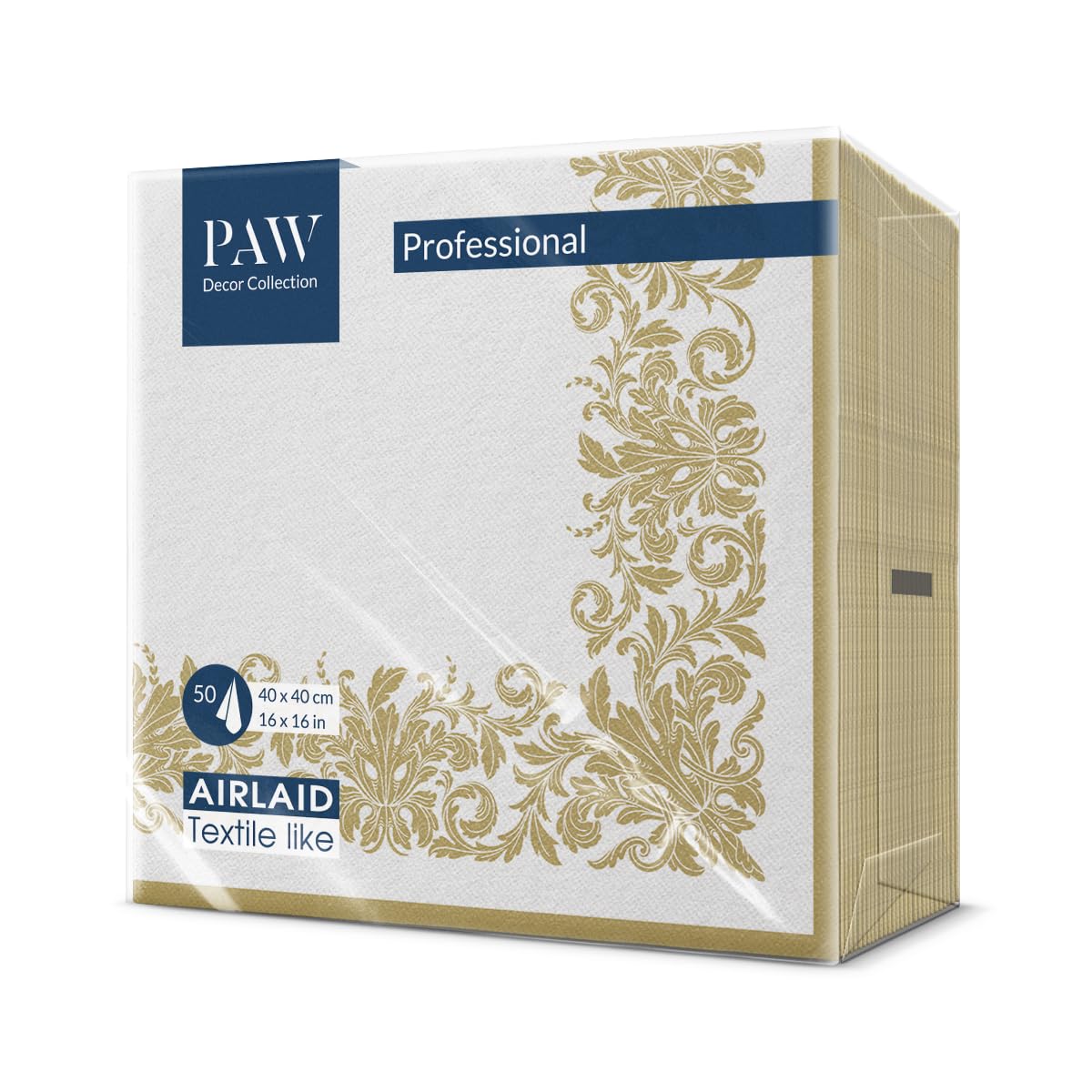 PAW Decor Collection Golden Ornament Napkins - 50 Pack, 40 x 40 cm Airlaid