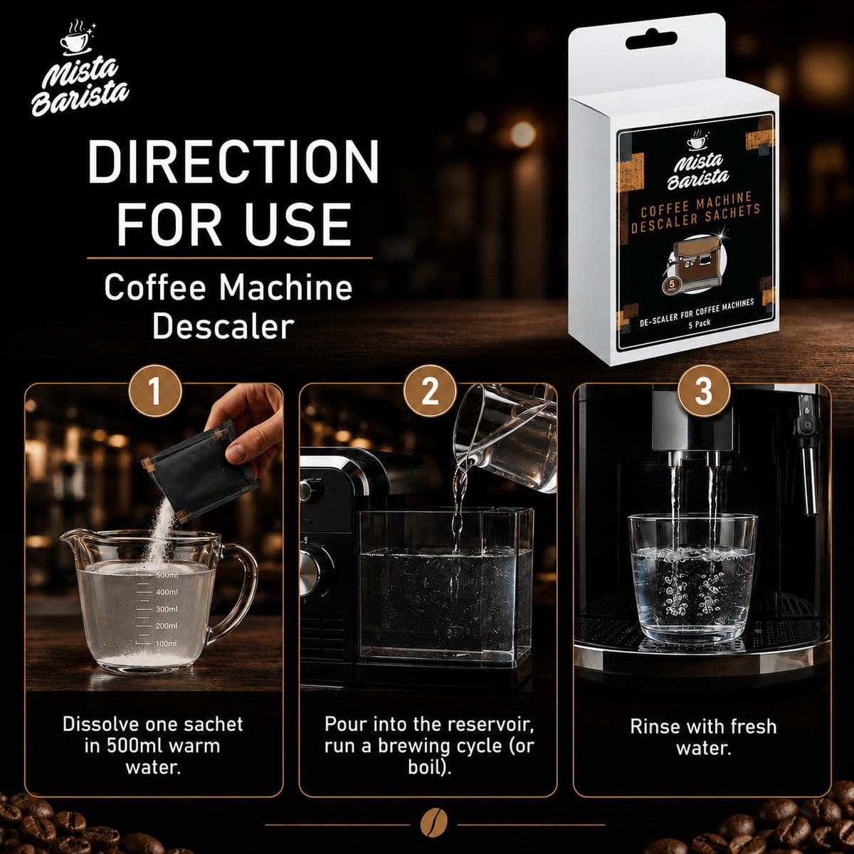 Mista Barista Coffee Machine Descaler Sachets - 5 x 50g | Eco-Conscious Formula | Citric Acid Based 5