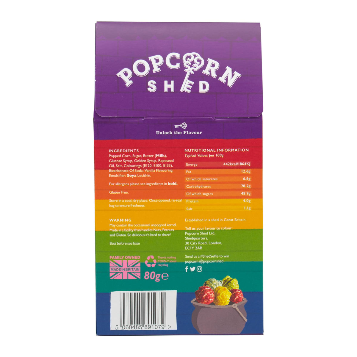 Popcorn Shed Rainbow Shed Gourmet Popcorn - 80g, Multicoloured Vanilla Caramel