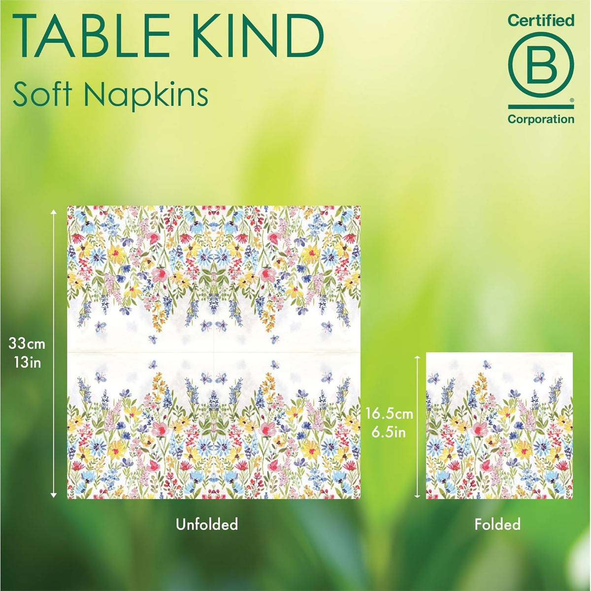 Talking Tables Table Kind Floral Napkins - 2 Ply, 33cm | Pack of 200 3