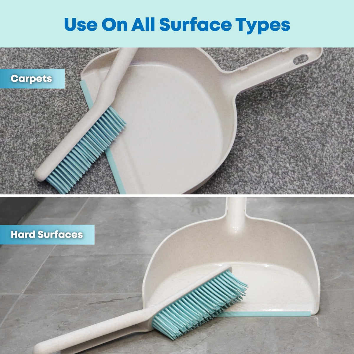JVL Pro Clean Anti-Bac Dustpan and Brush Set with Rubber Bristles | Antibacterial | Blue 4