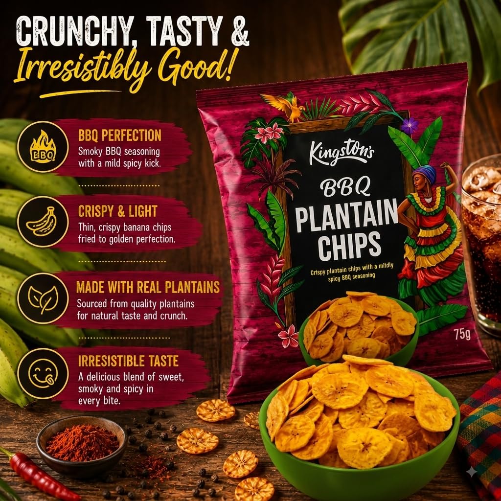 Kingston's BBQ Plantain Chips - Spicy Vegan Snack | 12 x 75g Multipack 3