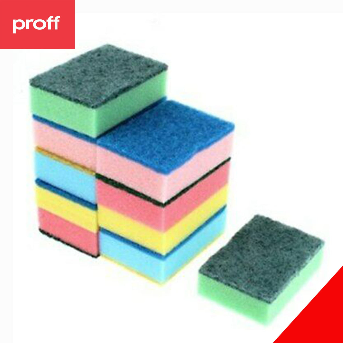 Proff Cleaning & Washing Up Sponge Scourers - Pack of 100 | Foam | Mix Colours 3