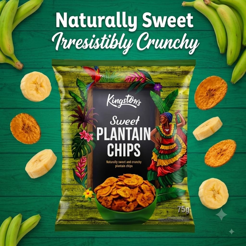 Kingston's Sweet Plantain Chips - Vegan & Gluten-Free Snack | 12 x 75g Multipack