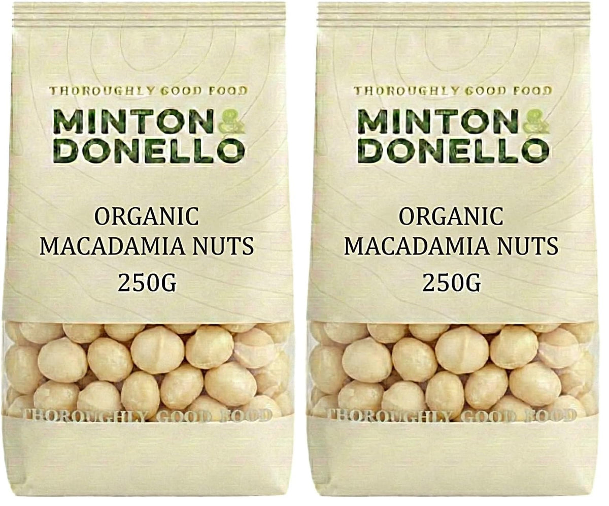 Minton & Donello Organic Whole Macadamia Nuts - 250g Bag | Rich Buttery Taste | High in Healthy Fats