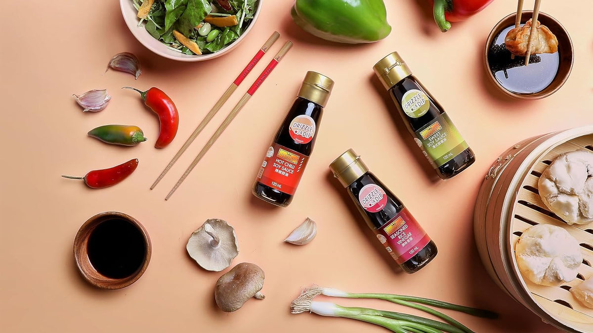 Lee Kum Kee Table Sauce Set - 4 x 120 ml Oriental Sesame Soy, Hot Chilli Soy, Sweet Soy, Seasoned Rice Vinegar 7