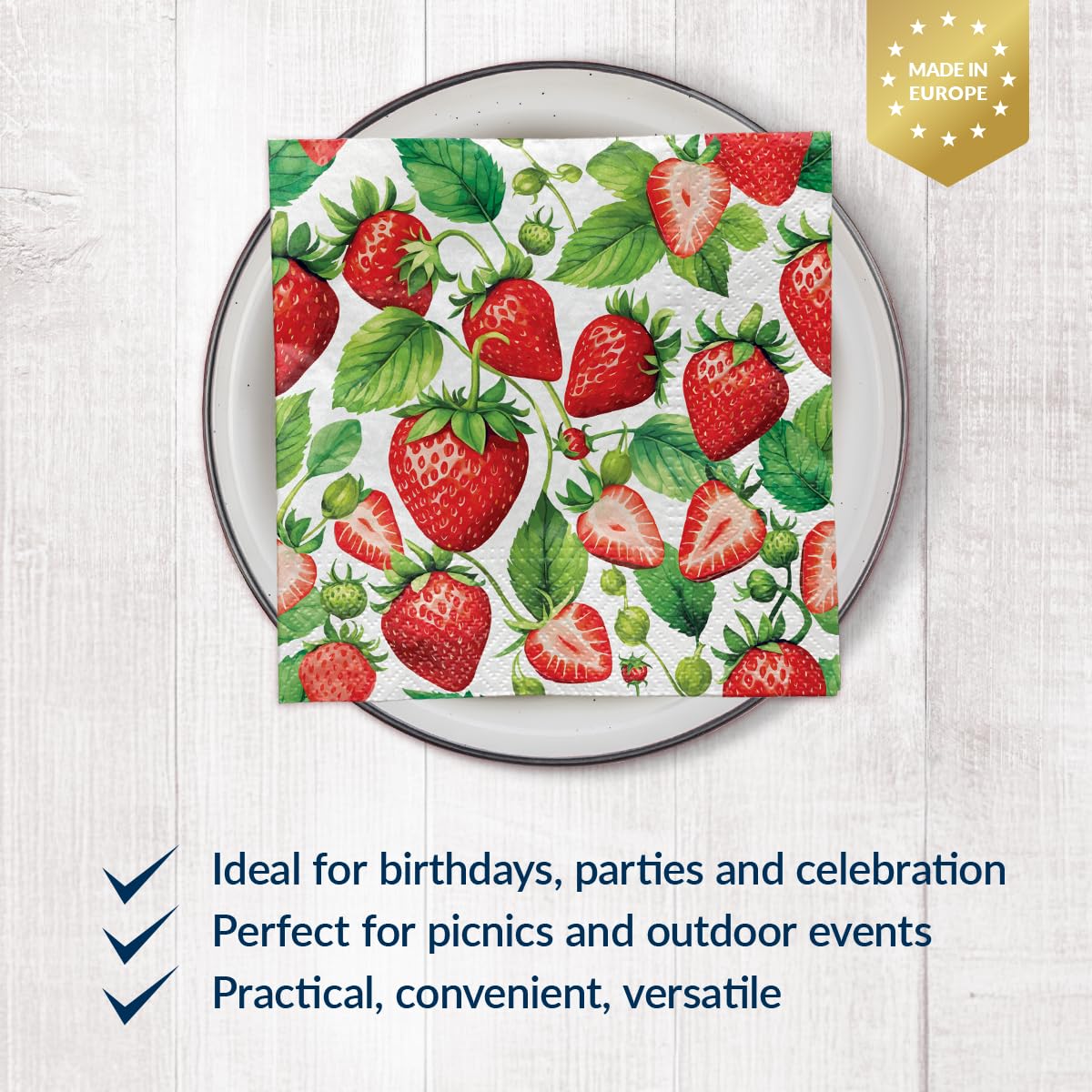 PAW Decor Collection Paper Napkins - Strawberry Kiss Design | 33 x 33 cm | 20 Pack