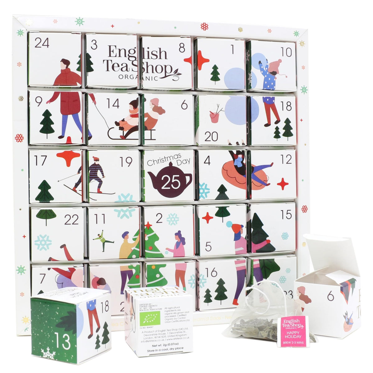 English Tea Shop Organic White Ornaments Advent Calendar - 25 Count