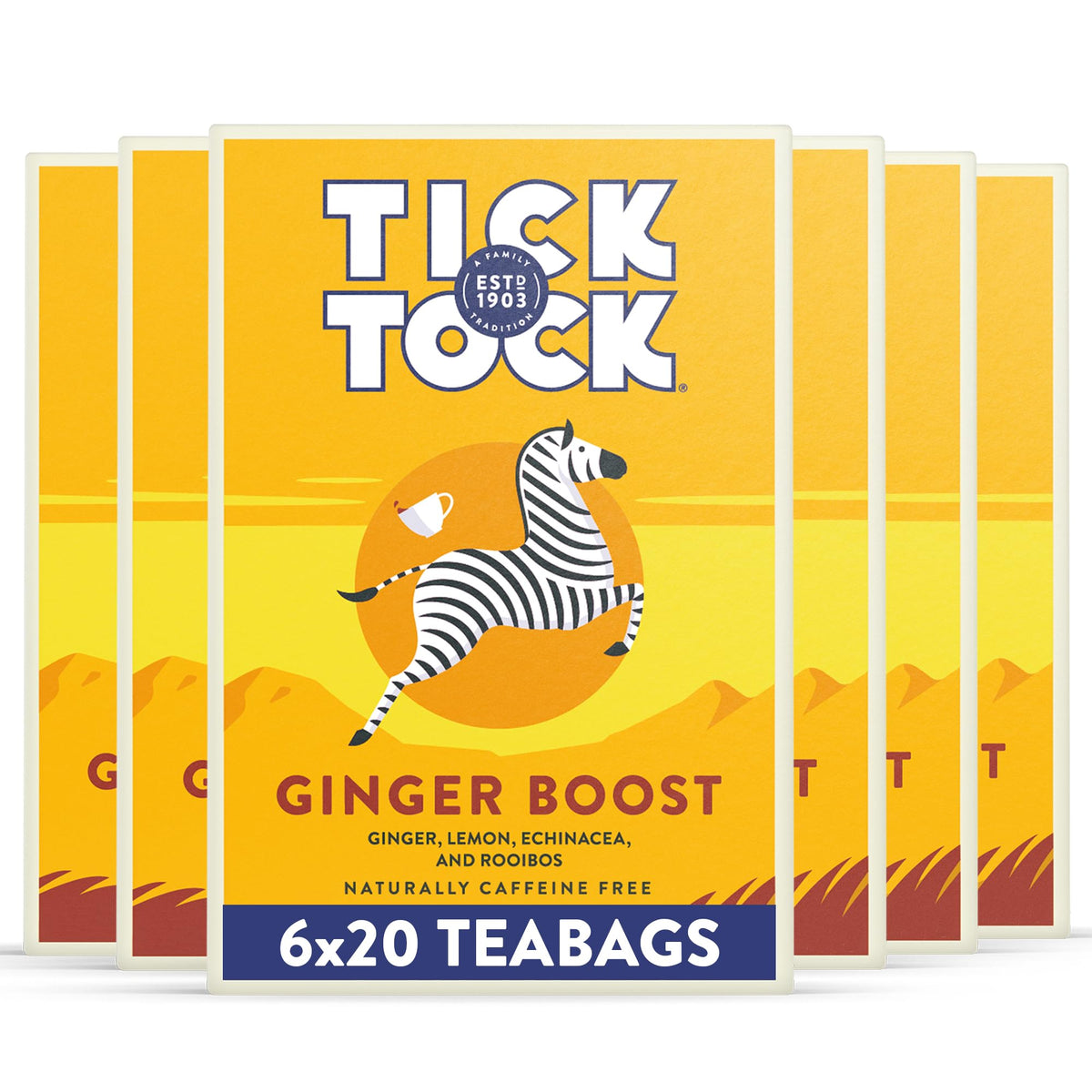 Tick Tock Ginger Boost Herbal Tea - Caffeine-Free, Immune Support, Invigorating