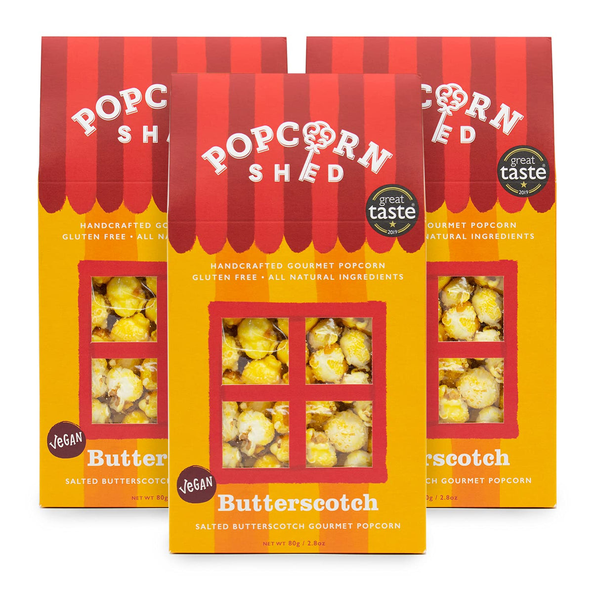 Popcorn Shed Butterscotch Gourmet Popcorn - 3 x 80g Bags | Vegan | Sweet & Salty