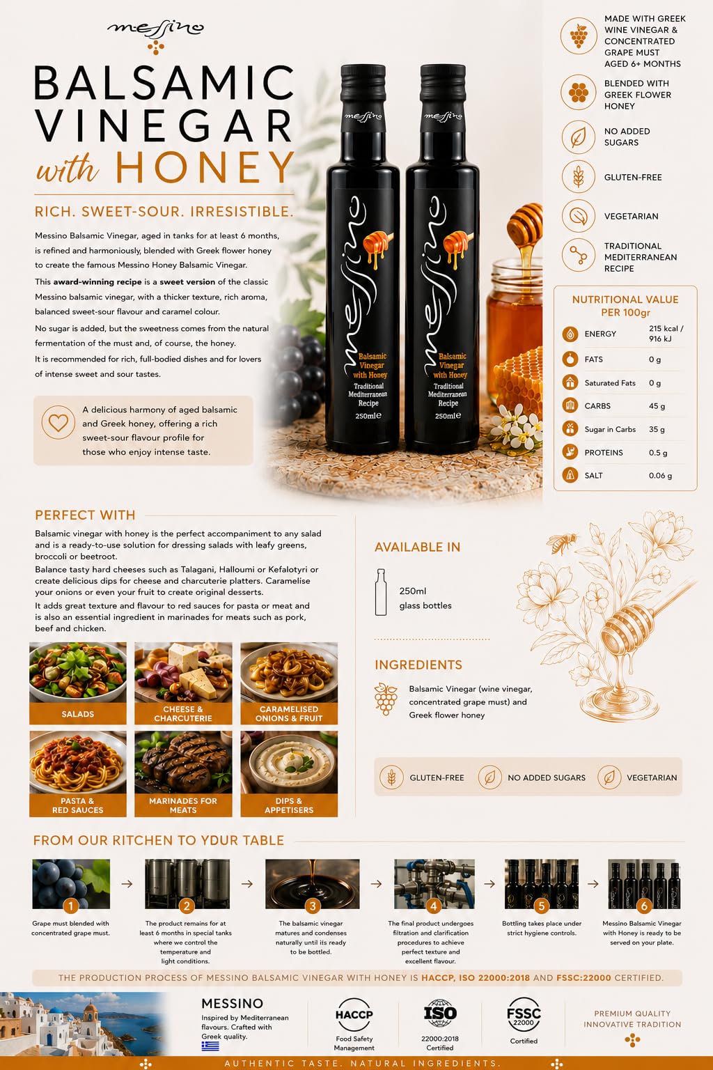 Messino Greek Balsamic Vinegar with Honey - 2 x 250ml Bottles 4