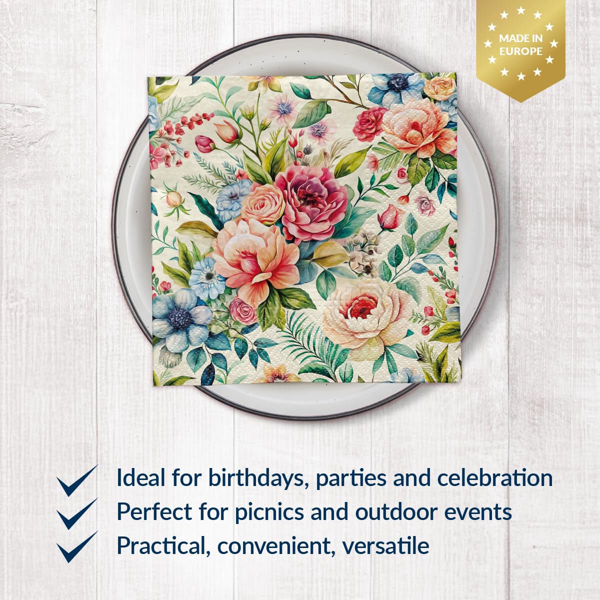 PAW Decor Collection Rustic Bloom Paper Napkins - 33 x 33 cm, 20 Pack