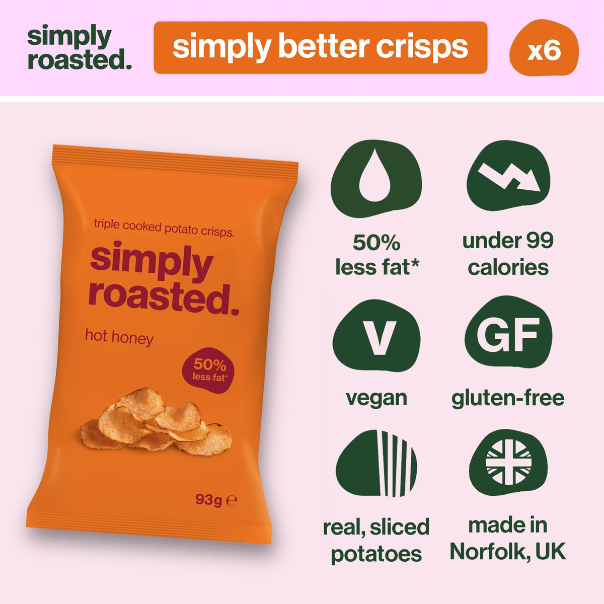 Simply Roasted Hot Honey Crisps - 6 x 93g Sharer Bags | Sweet & Spicy | Gluten-Free