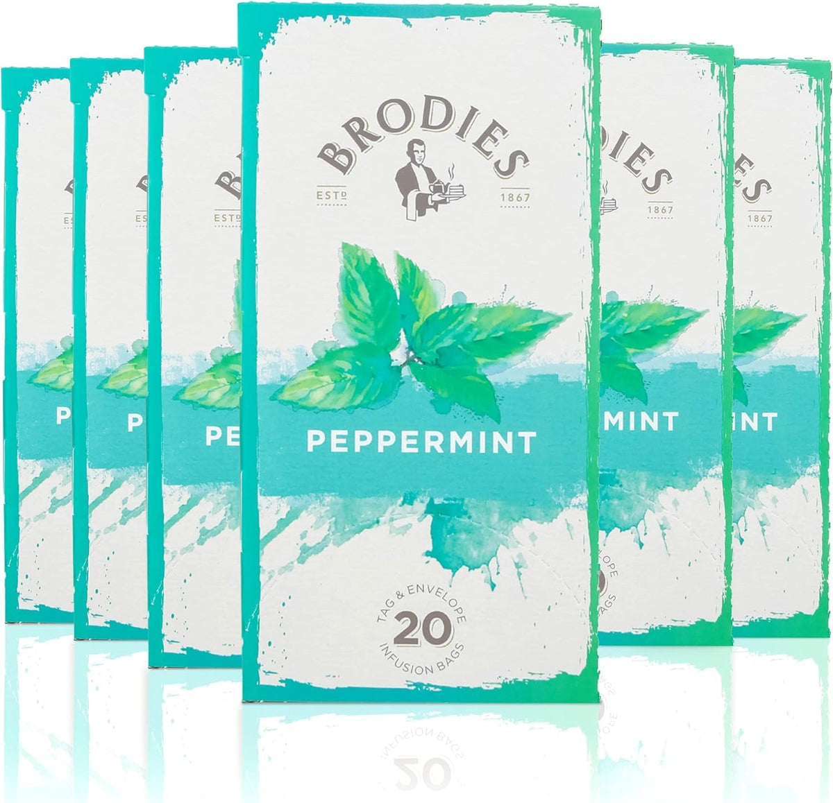 Brodies Peppermint Herbal Tea - Digestive Support | Caffeine Free | 120 Tea Bags (6 x 20 Count)