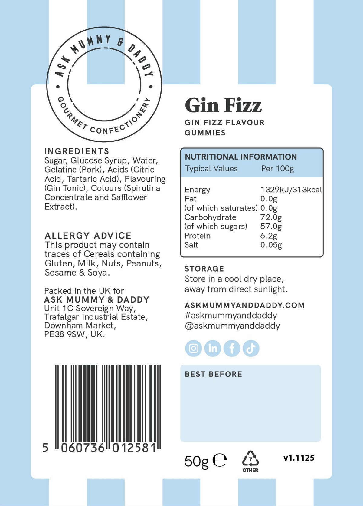 Ask Mummy & Daddy Gin Fizz Pouch - Gummy Sweets | 50g