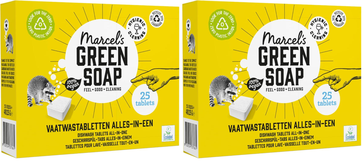 Marcel's Green Soap All-in-One Dishwasher Tablets - Eco-Friendly Cleaning | 25 Count (Pack of 2)