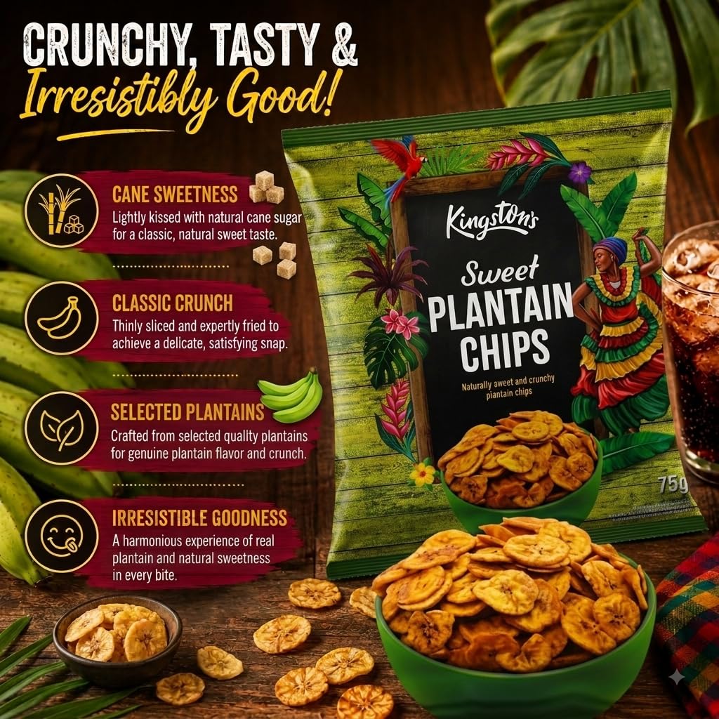 Kingston's Sweet Plantain Chips - Vegan & Gluten-Free Snack | 12 x 75g Multipack 3