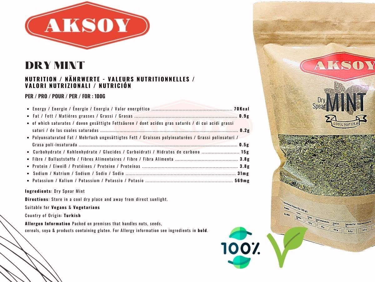 AKSOY Dried Peppermint Leaf - 1KG (4 x 250g Packs) | Natural, Premium Quality, Resealable Pouches