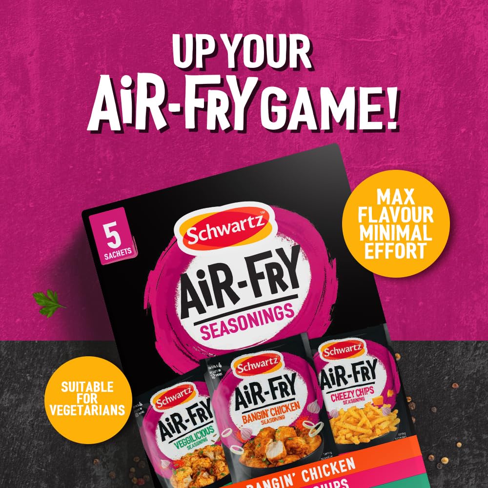 Schwartz Air Fryer Seasoning Selection Box - 5 Sachets | Bangin’ Chicken, Cheezy Chips, Vegetable