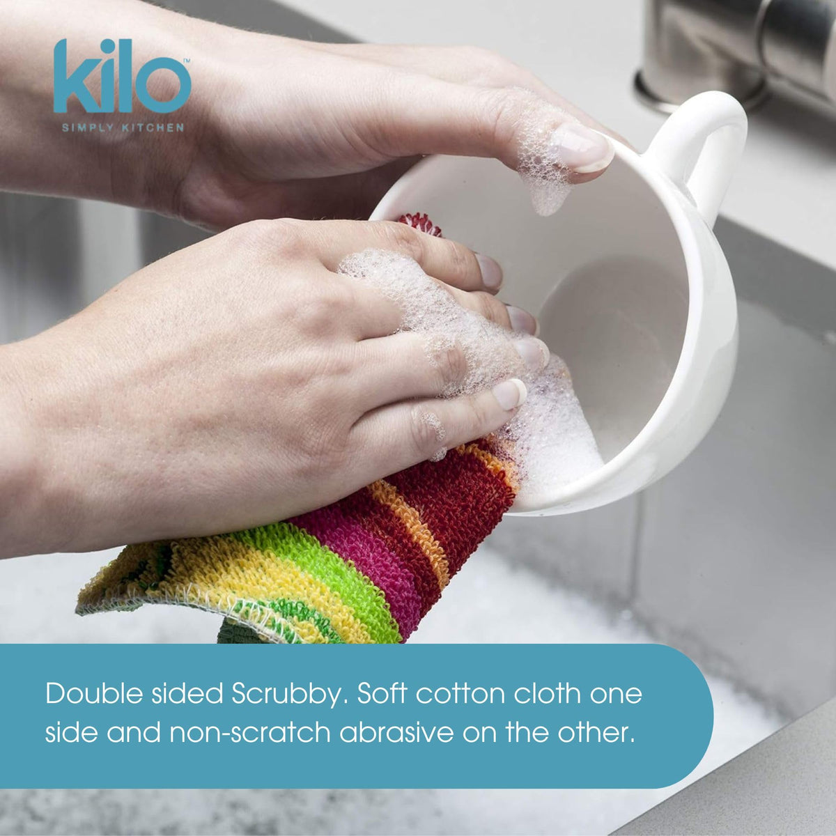Kilo Scrubby Plus Non-Scratch Scourer with Delicate Cleaning Cloth - Set of 2 | Multi-Colour | 17x14cm 6
