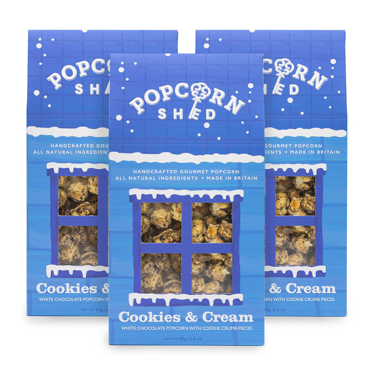 Popcorn Shed Cookies & Cream Gourmet Popcorn - White Chocolate & Biscuit Chunks | 3 x 80g Bags