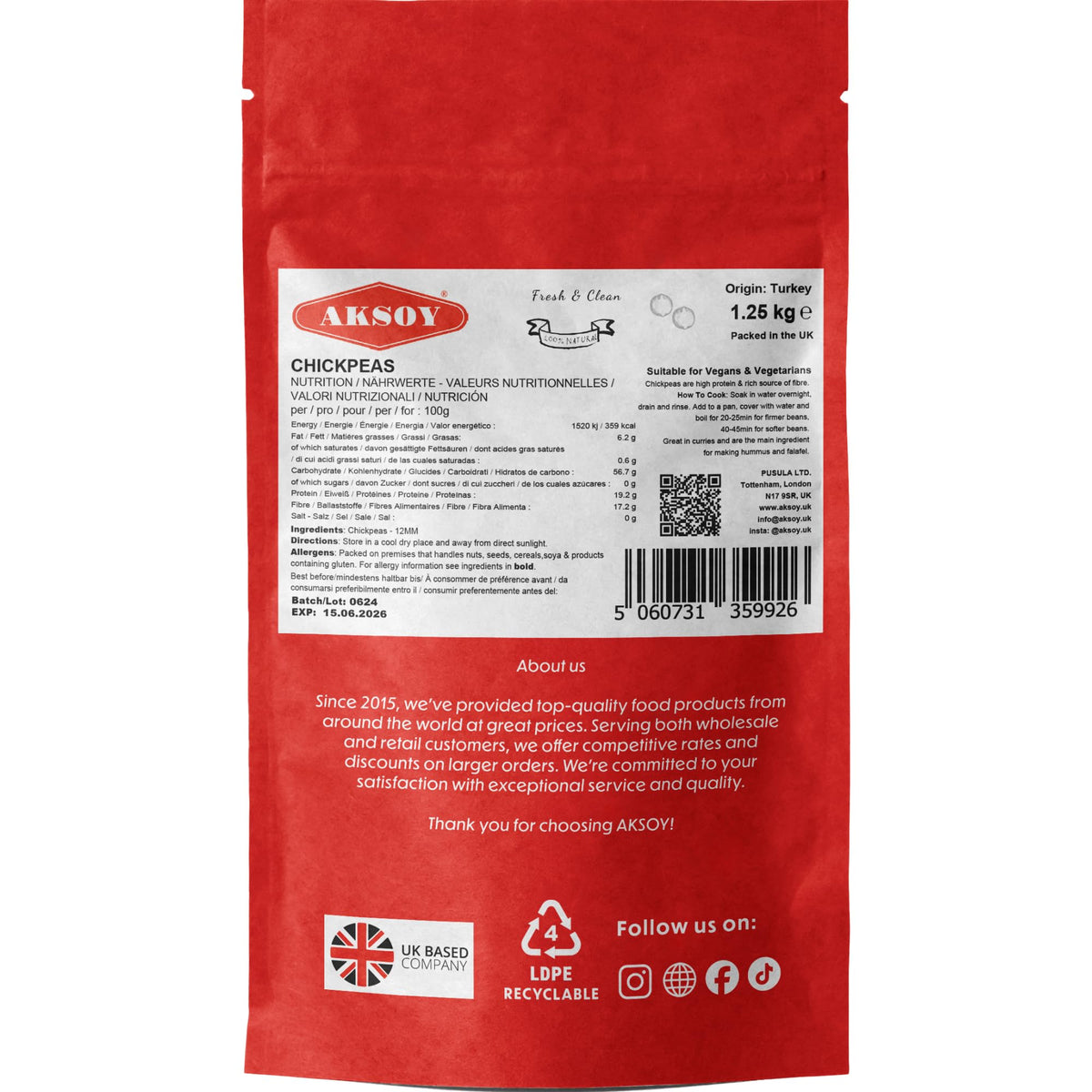 AKSOY Premium Quality Dry Chickpeas XL Size (10mm) - 1.25kg | Rich in Fibre, Protein & Iron 5