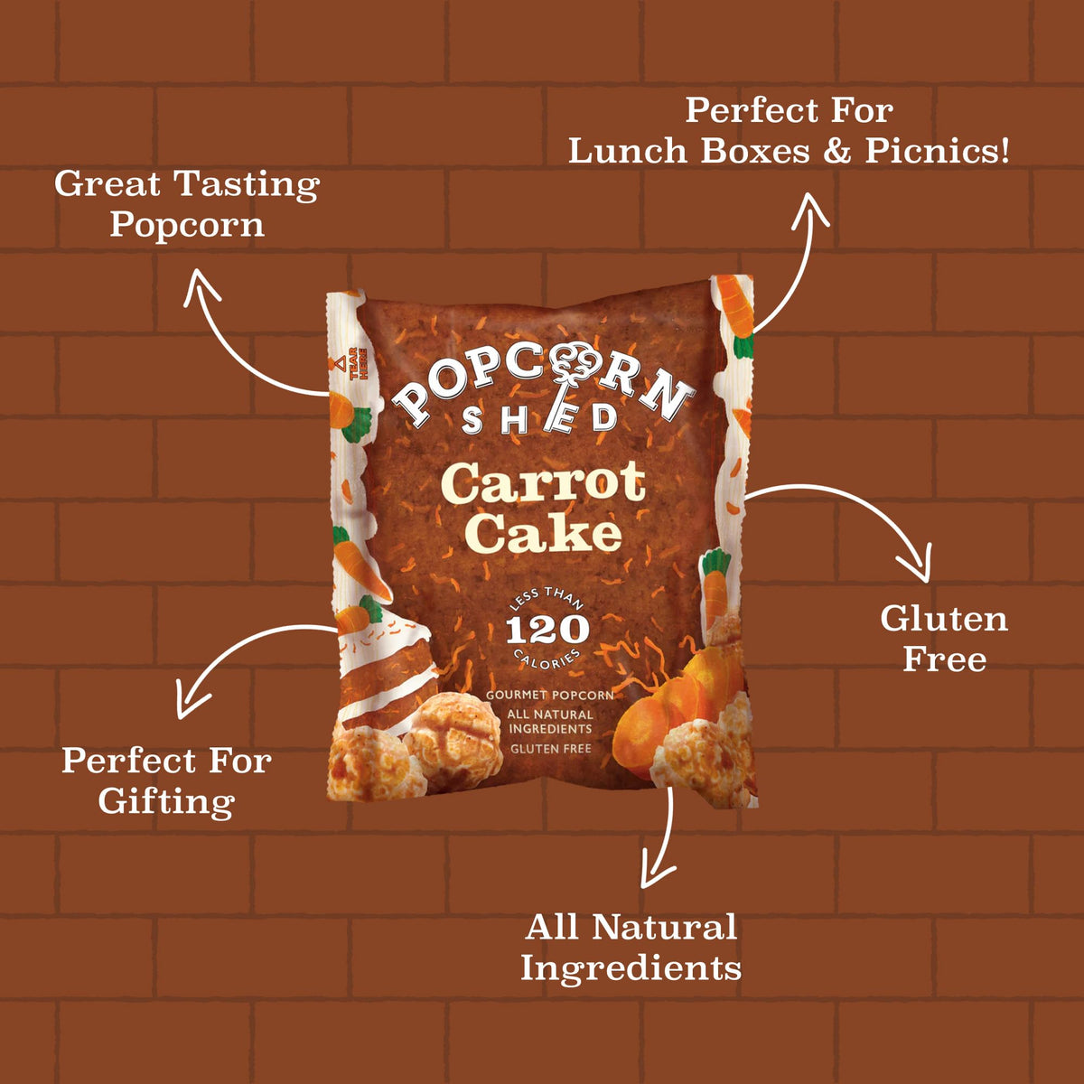 Popcorn Shed Carrot Cake Gourmet Popcorn - Gluten Free, 16 x 24g Packs 4