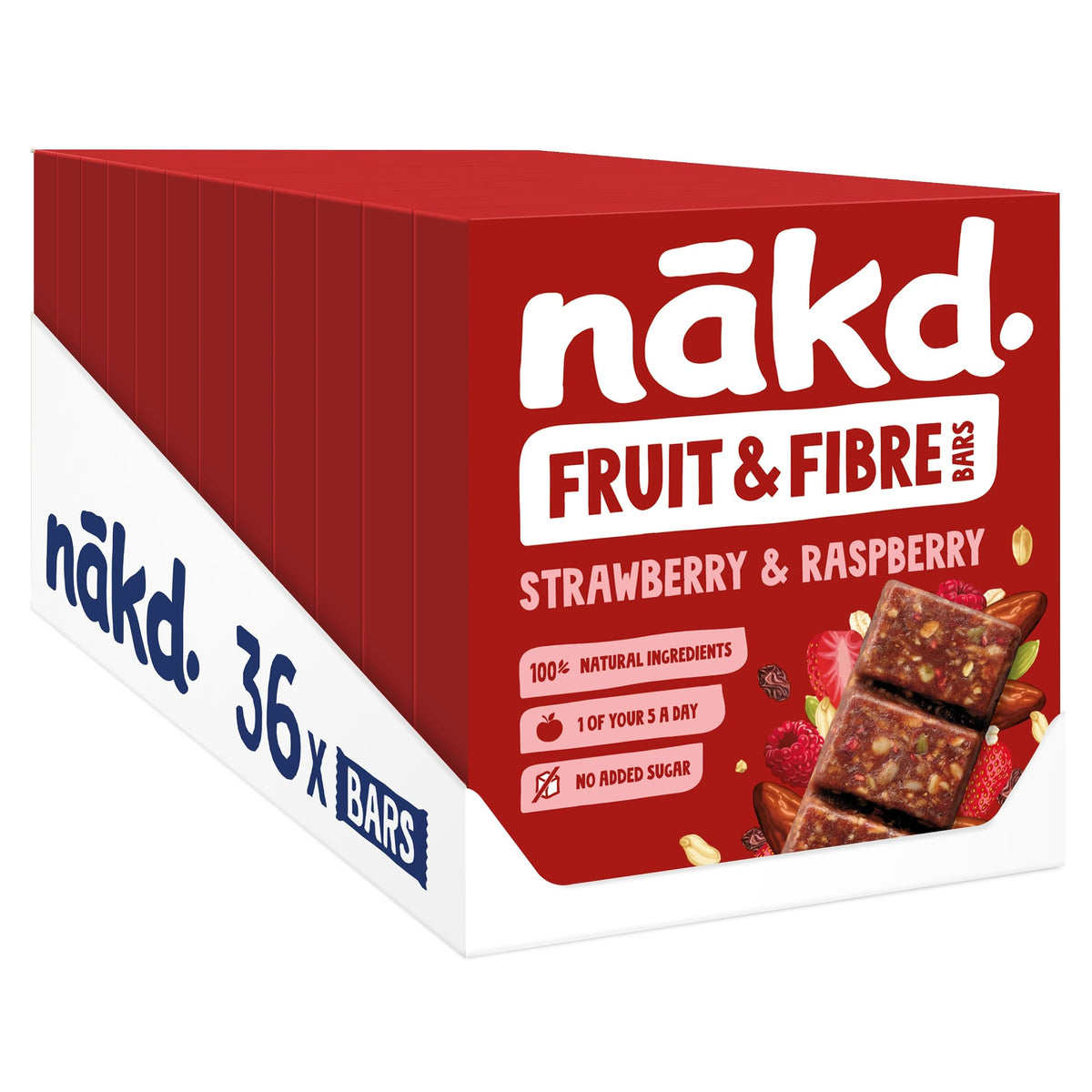 Nakd Fruit & Fibre Strawberry & Raspberry Bars - High in Fibre, Vegan, Gluten-Free - 36 Count