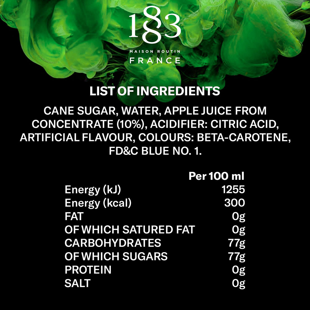 1883 Maison Routin Green Apple Syrup - 1L Bottle | Vegan, Kosher, Halal