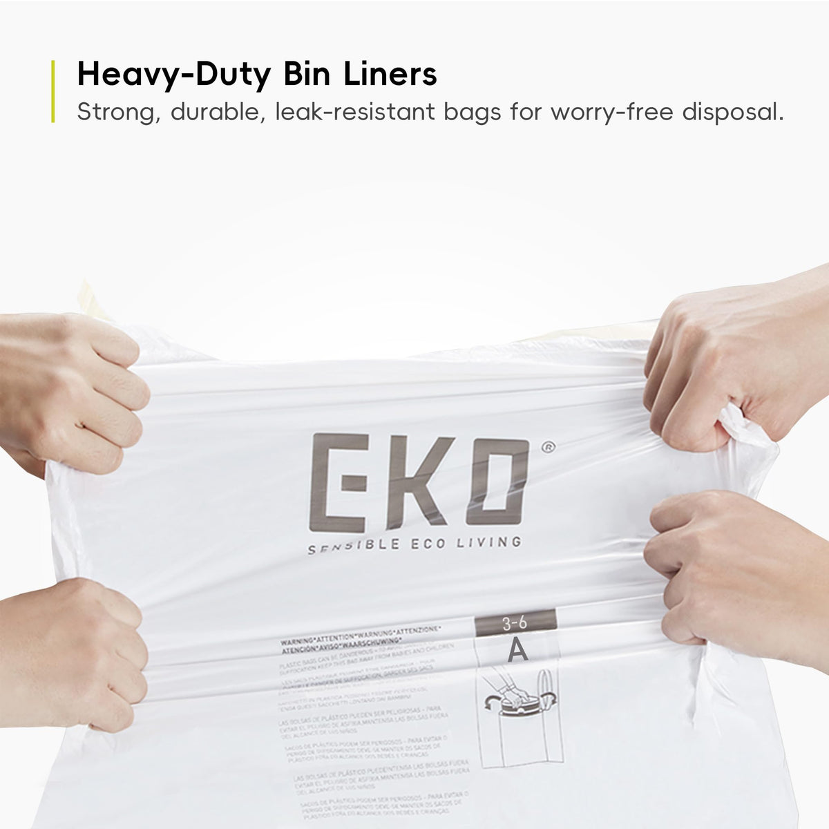 EKO Drawstring Bin Liners - Extra Strong, Leakproof | 3-6 Litre, 80 Count 2