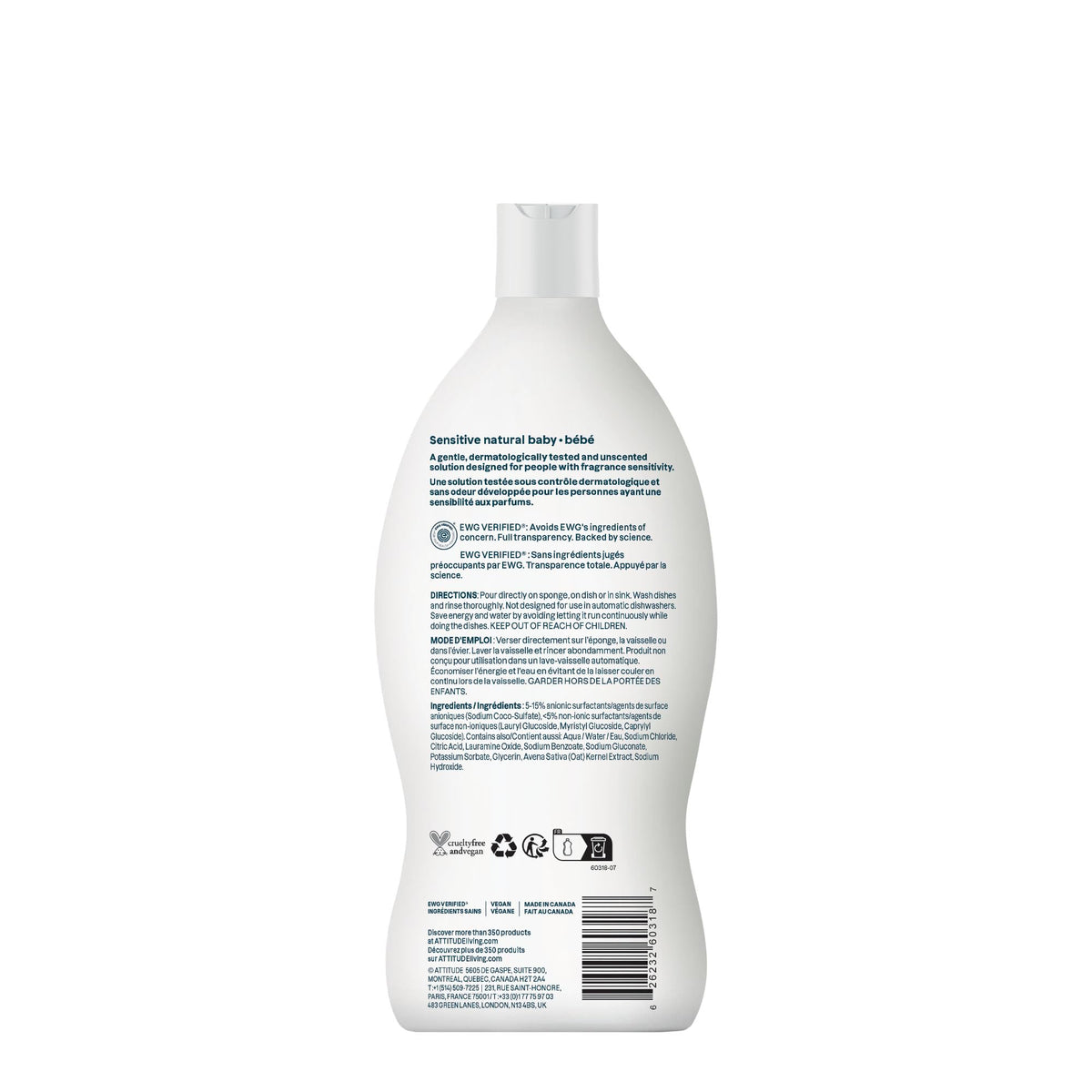ATTITUDE Baby Bottle and Dishwashing Liquid - Gentle Formula, Unscented, 700 ml 7
