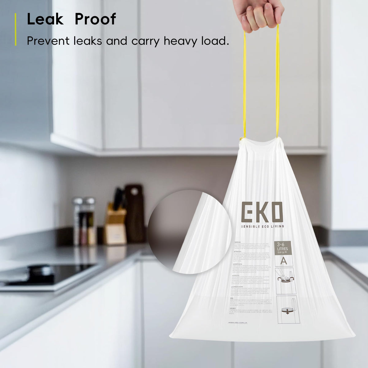 EKO Drawstring Bin Liners - Extra Strong, Leakproof | 3-6 Litre, 80 Count 7