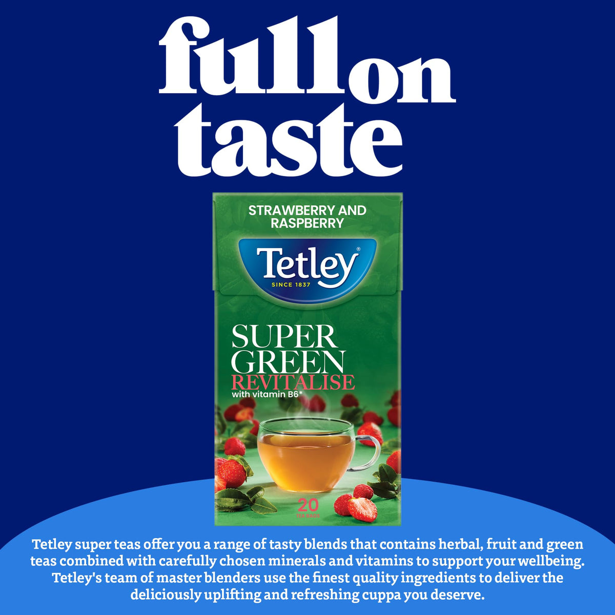 Tetley Super Green Tea Boost Strawberry & Raspberry Teabags - 20 Count, 50g 2
