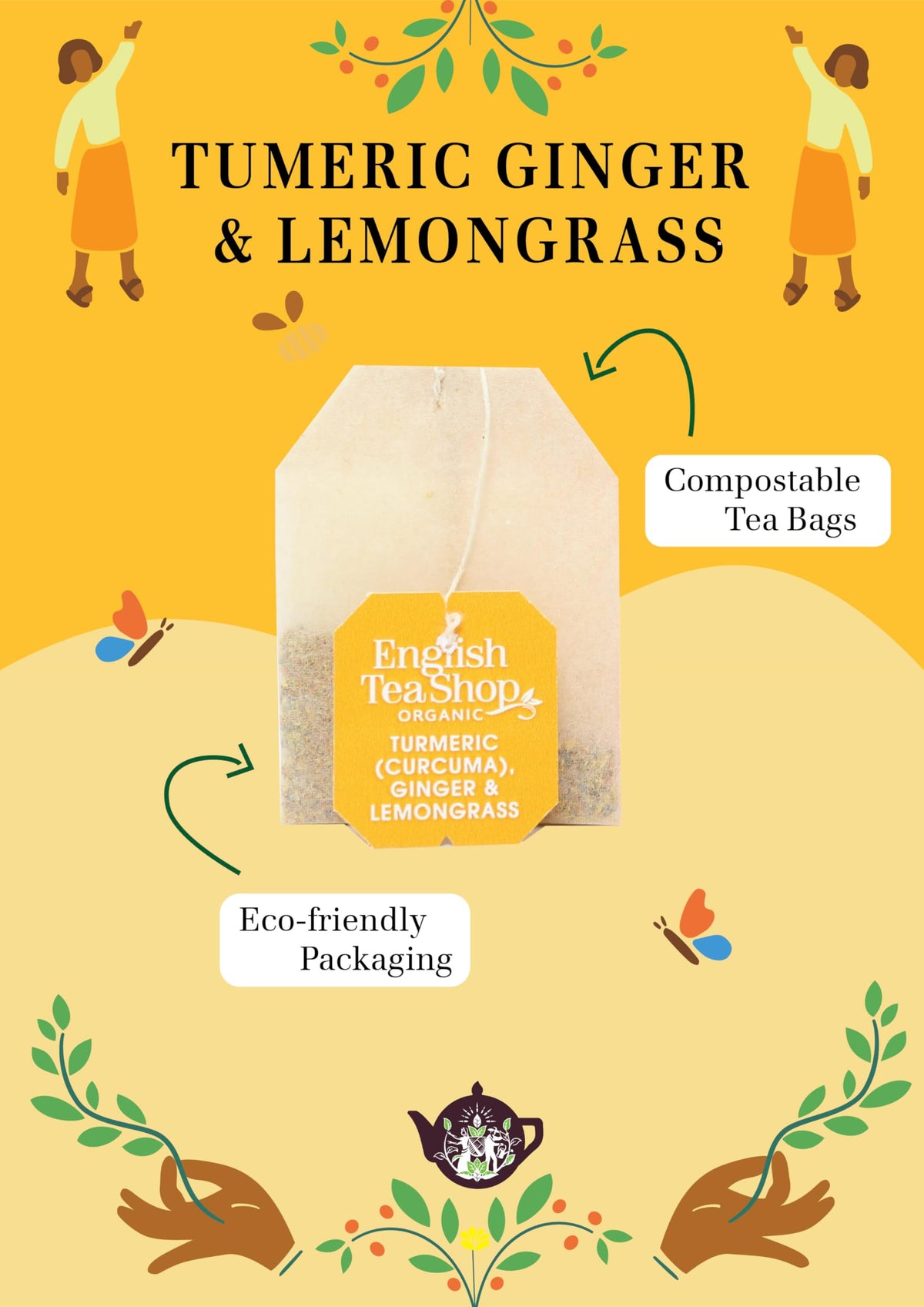 English Tea Shop Turmeric, Ginger & Lemongrass Whole Leaf Herbal Tea - Caffeine-Free, Organic, Fairtrade, 35g