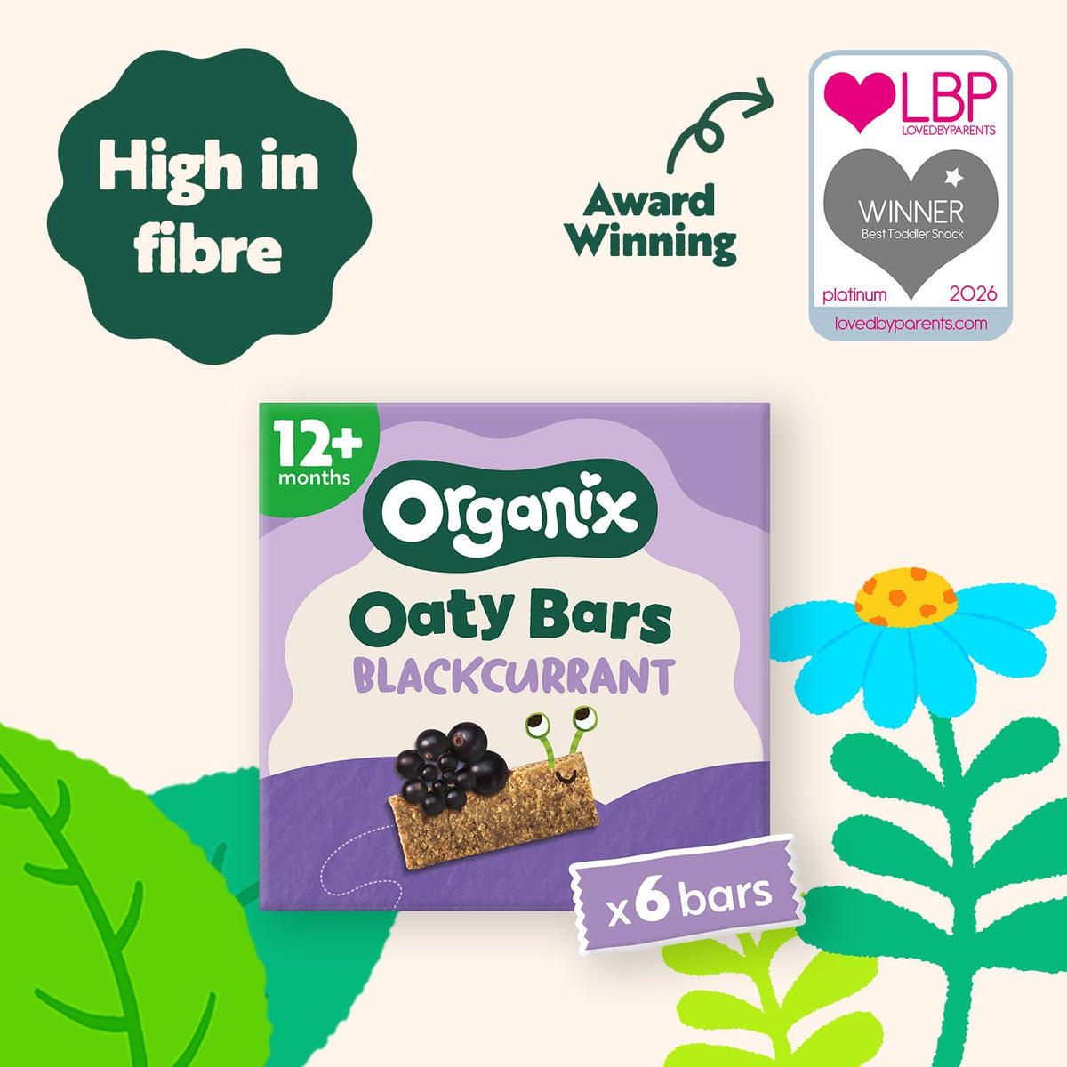 Organix Blackcurrant Organic Oaty Snack Bars - 6 Boxes of 6 x 23g | High Fibre | Vegan Friendly 3