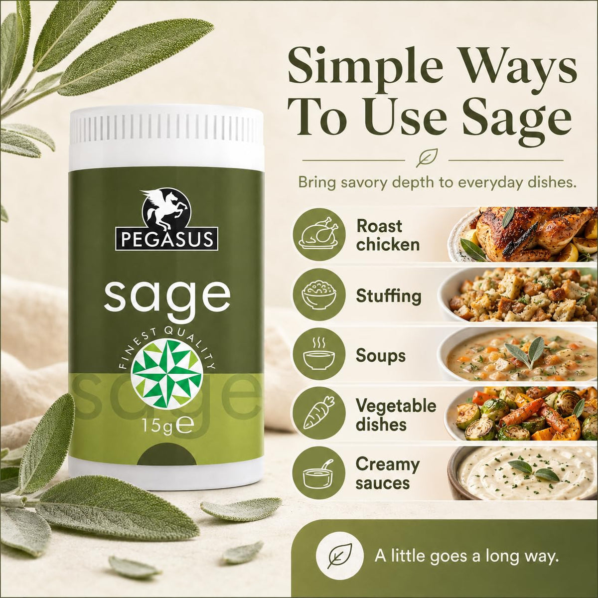 Pegasus Dried Sage Leaf - Earthy Herbal Flavour for Stuffing & Roasts | 15g 3