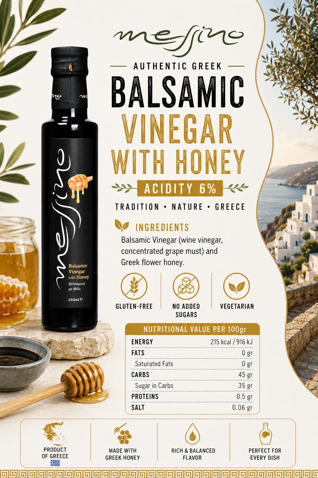 Messino Greek Balsamic Vinegar with Honey - 2 x 250ml Bottles 10