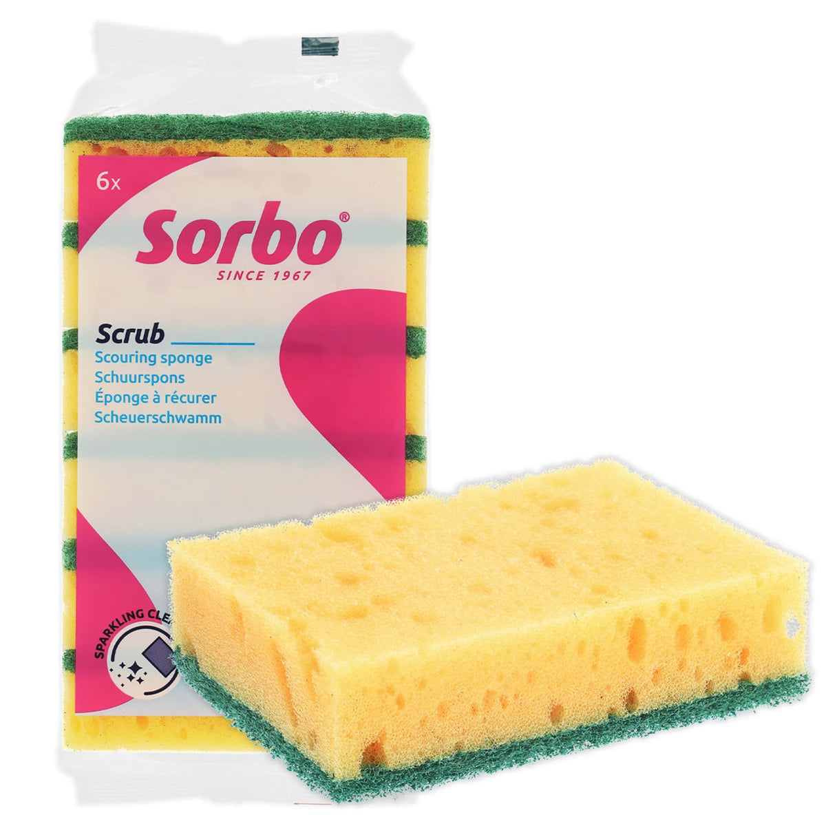 Sorbo Large Scouring Sponges - Pack of 6 | Extra Strong | Yellow/Green