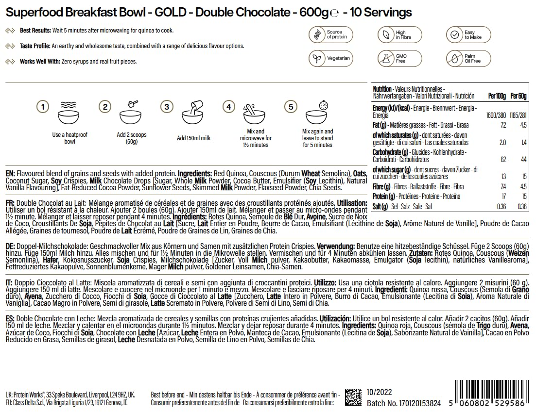 THE PROTEIN WORKS Superfood Breakfast Bowl - Double Chocolate, 600g 8