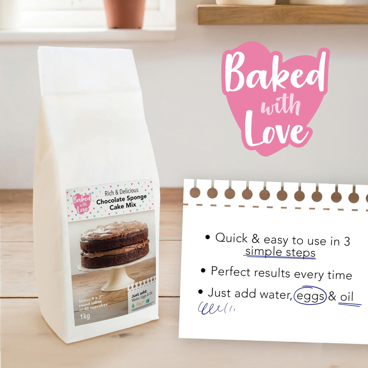 Baked With Love Chocolate Cake Mix - 1kg | Easy to Make | Rich Cocoa Flavour 3