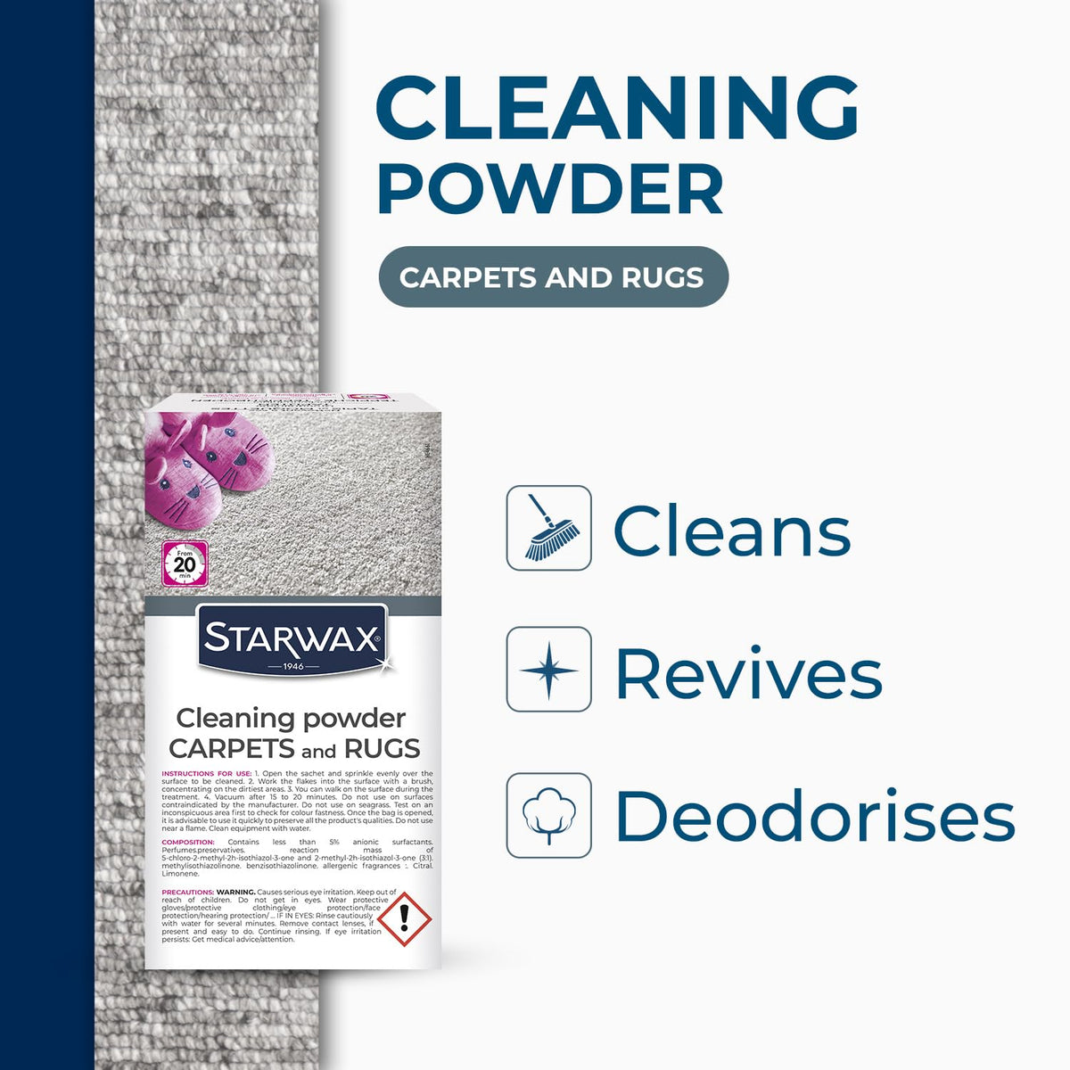 STARWAX Dry-Cleaning Flakes for Carpets & Rugs - Cleans, Revives & Deodorises | 500g