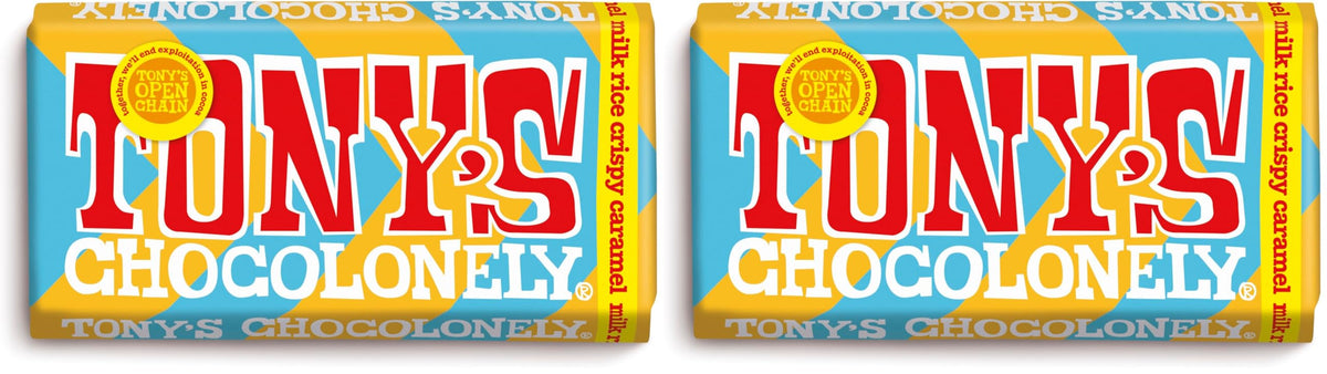 Tony's Chocolonely Milk Chocolate Rice Crispy Caramel Bar - 180g (Pack of 2)
